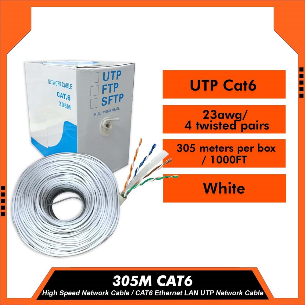 CAT6 U-UTP 23Awg 305mt. Ethernet Network Kablosu
