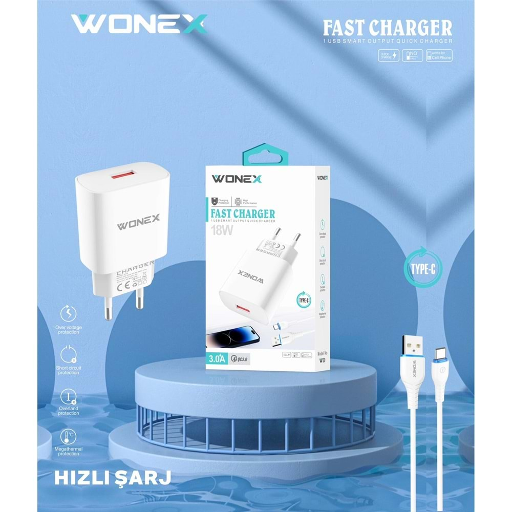 Wonex 18w 3.0A Type-C Turbo Özellikli Hızlı Usb Şarj Aleti