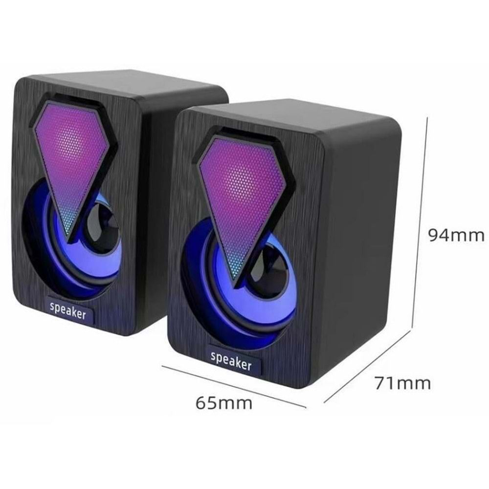 Torima Işıklı Bilgisayar Hoparlörü 1+1 Ses Sistemi 3.5mm Jack Girişli Multimedia Usb Speaker