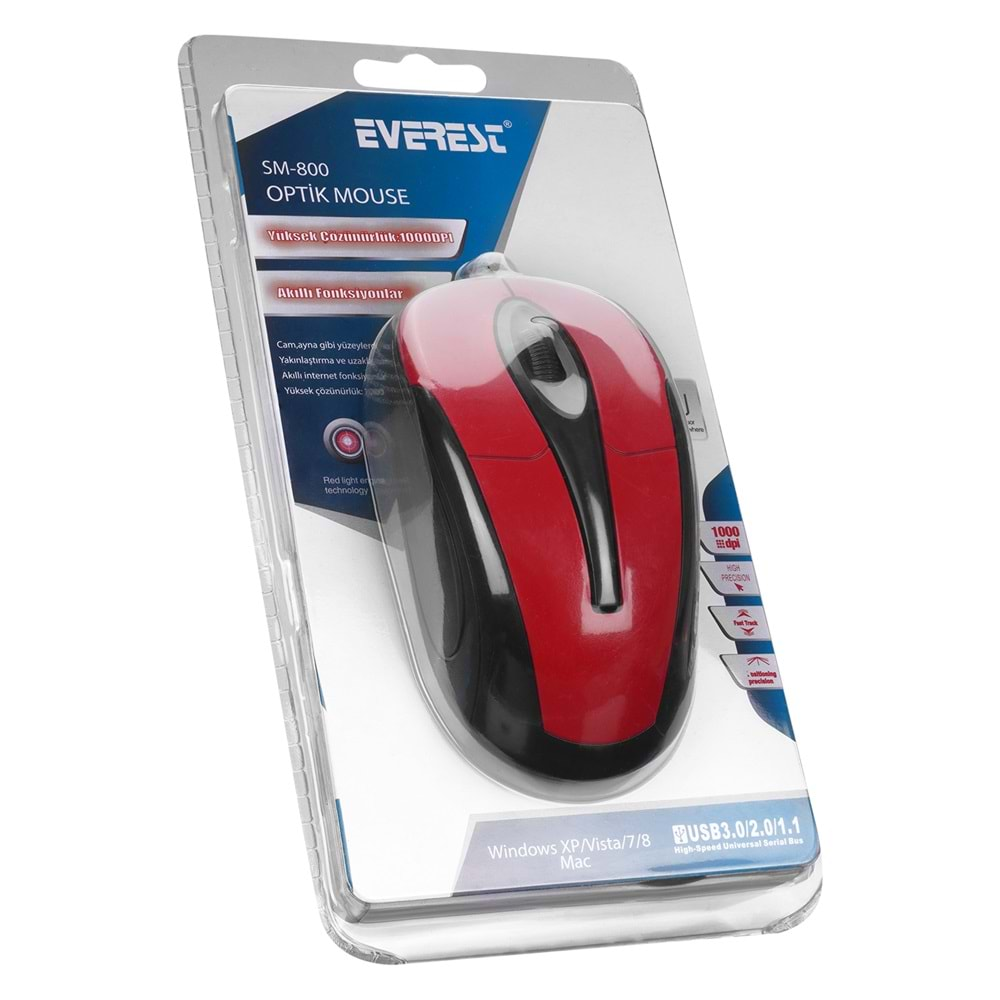 Everest Usb Kablolu Siyah/Kırmızı Mouse