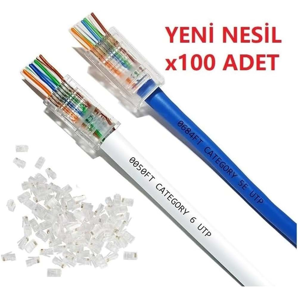 Ez RJ45 Cat6 Yeni Nesil Delikli Jack Konnektör 100'lü