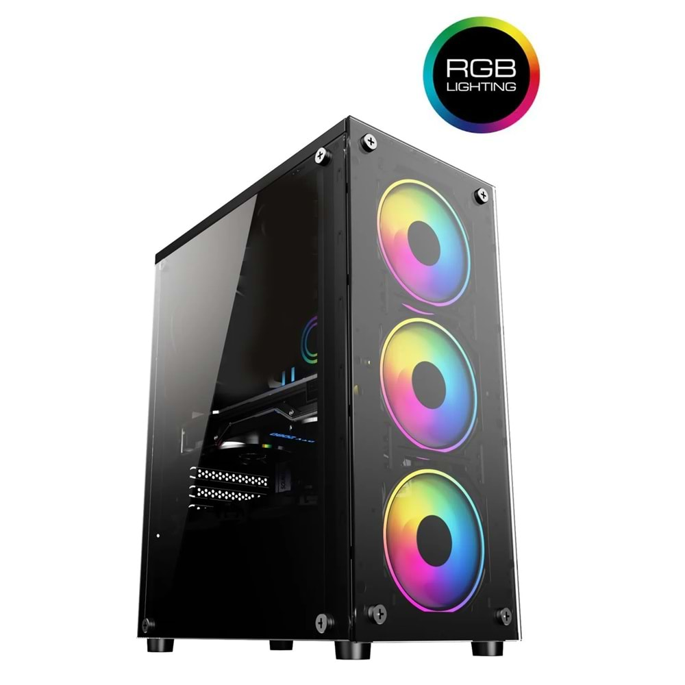 Clear Rgb 3 Fanlı Temperli Cam Panel Boş ATX Bilgisayar Kasası Gaming Oyuncu Bilgisayar Kasası