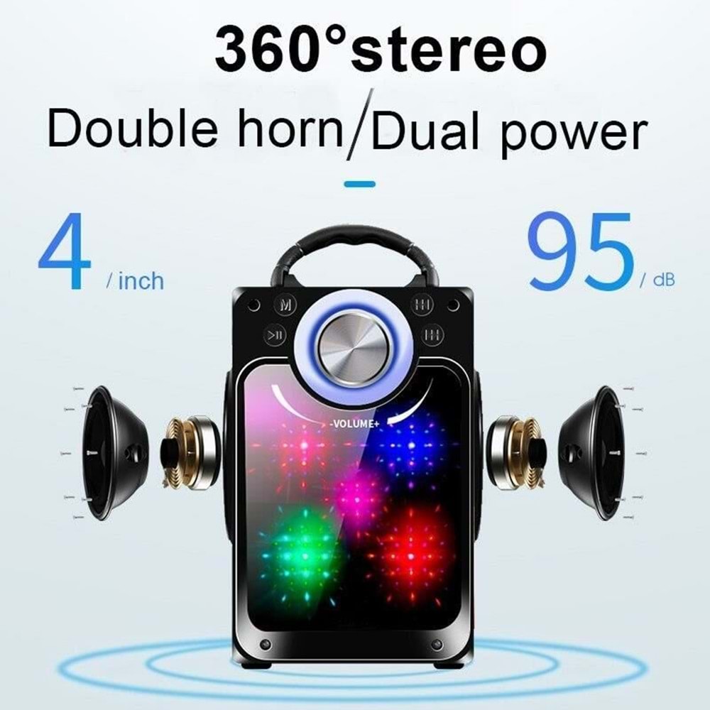 KTS-822S Ledli Kumandalı Bluetooth Hoparlör Usb-Tf-Fm Radyo Rgb Siyah Müzik Kutusu