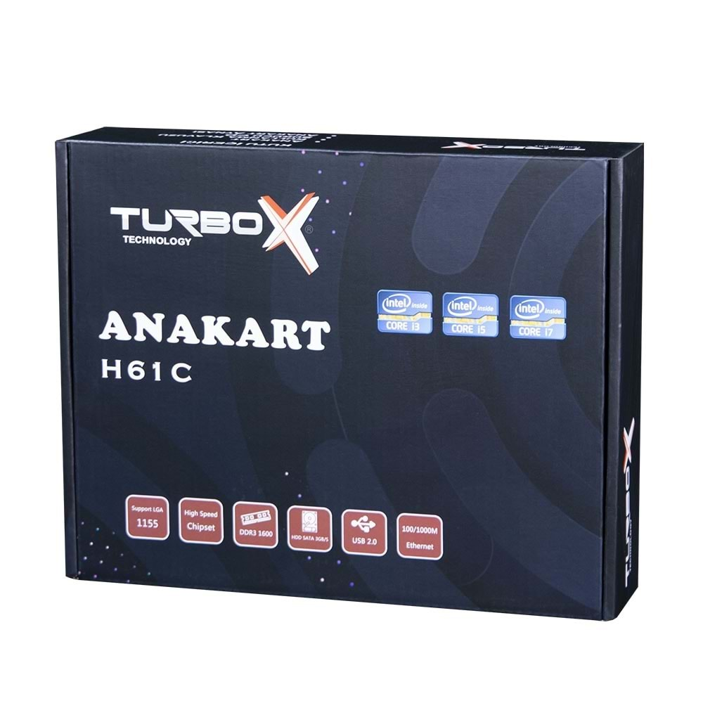 Turbox WorkTeam H61C Sata,M2 Ddr3 1600MHz Usb 2.0 Vga Hdmi Ses Gigabit Ethernet 1155P 2.3.Gen Anakart