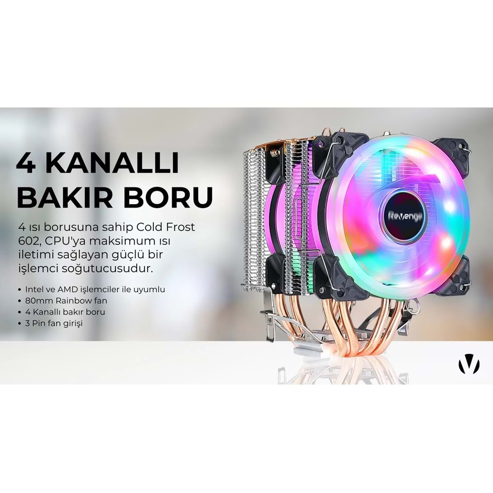 Cold Frost Kule Tipi 2 Fanlı Rainbow Gaming 4 Bakır Kanallı Soğutma Sistemli Cpu Fan Işlemci Fanı