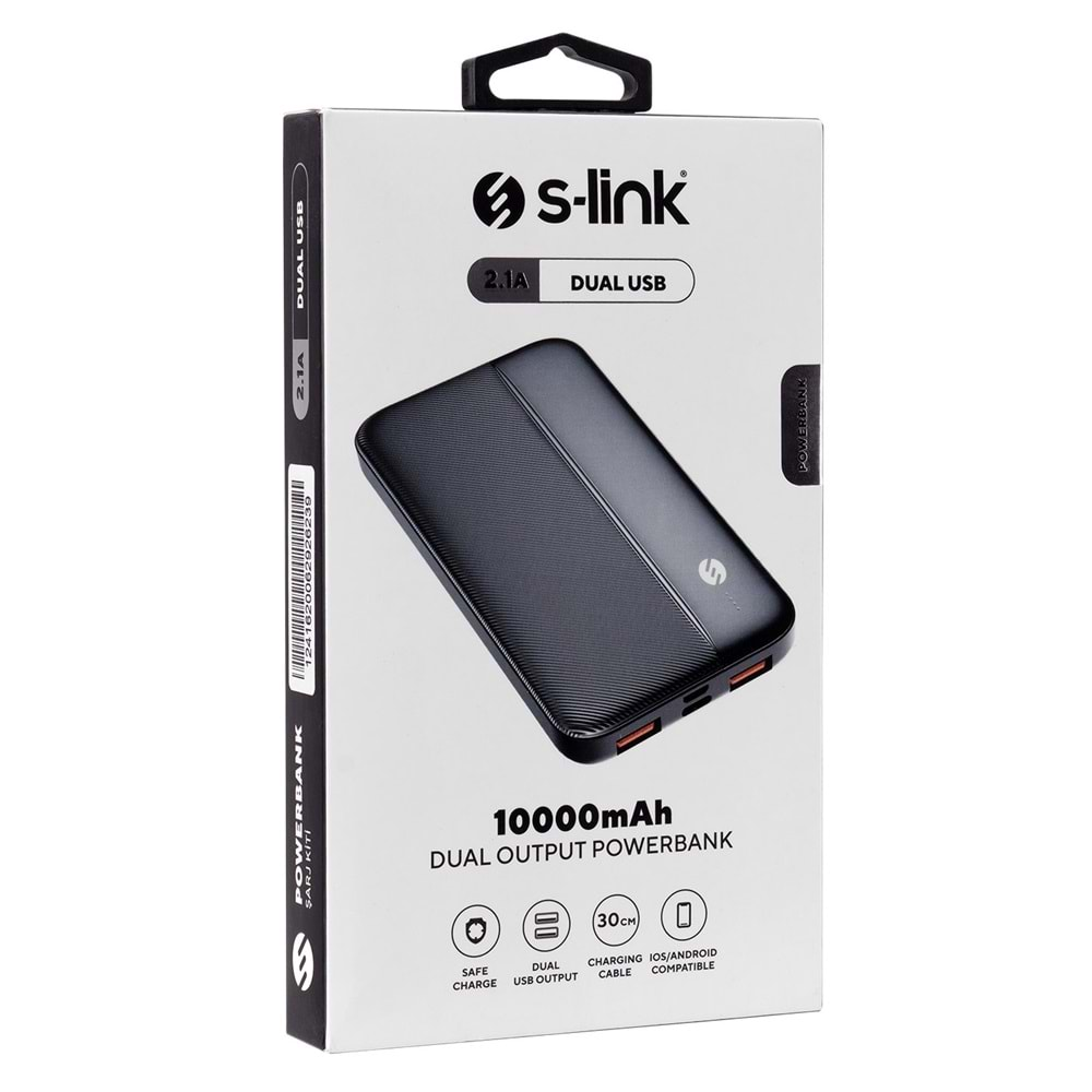 S-link IP-G10N 10000mAh Micro+Type-C+Usb Siyah Taşınabilir Pil Şarj Cihazı Powerbank