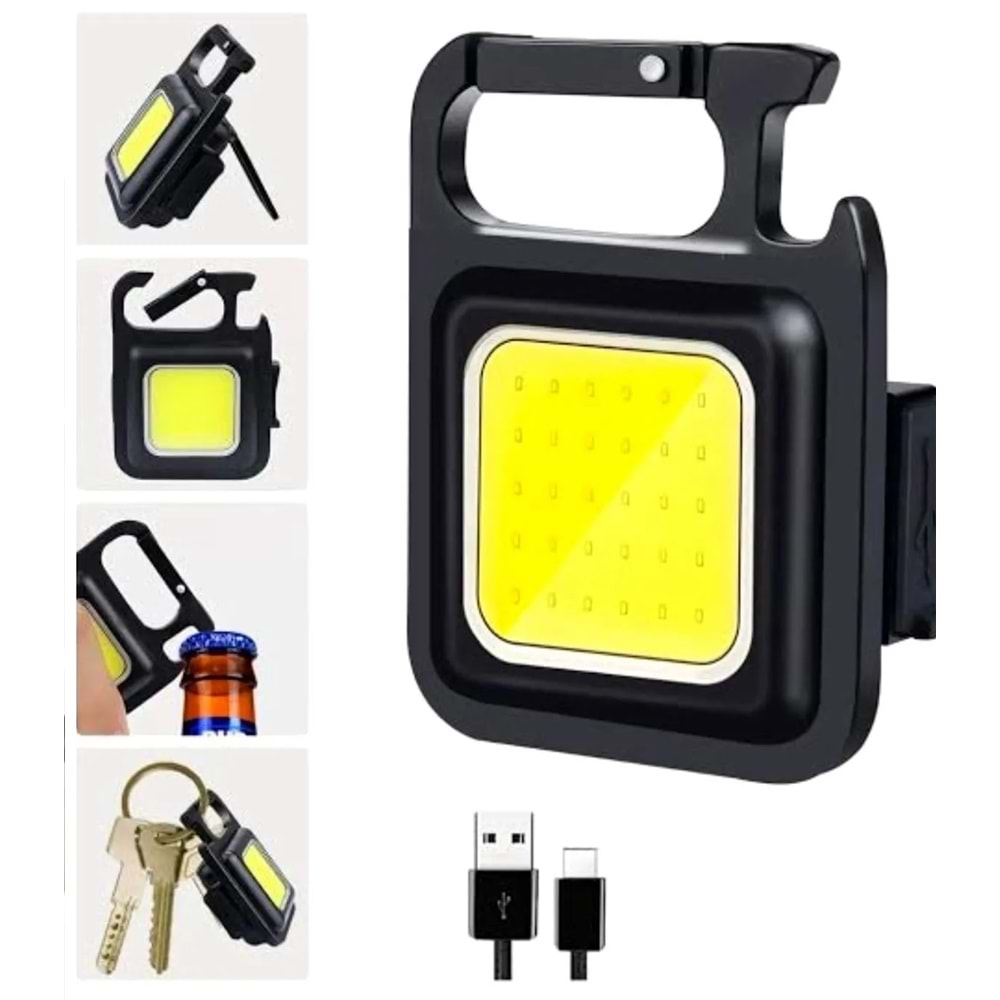 Çok Amaçlı Mini Cob Led Anahtarlık El Feneri Usb Şarjlı Lamba Anahtarlık Cep Feneri Kamp Lambası