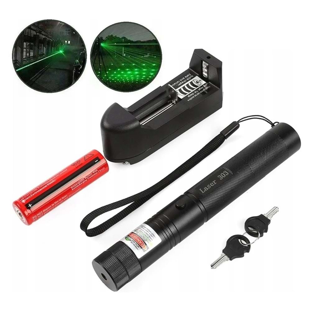 Pilli Şarjlı Anahtar Emniyetli 50 km. Yeşil Lazer Pointer