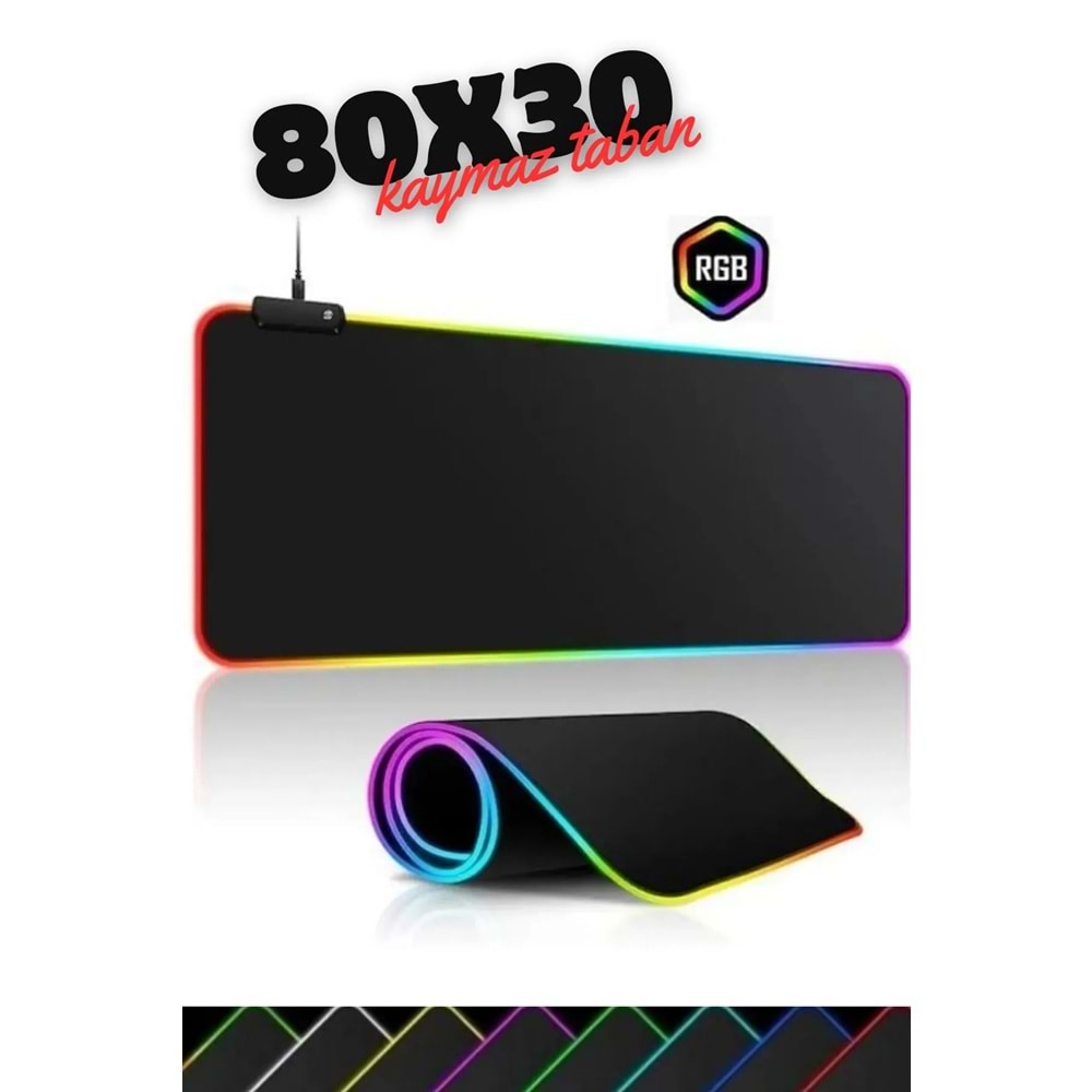 Kaymaz Taban Işıklı Rgb 80x30 Cm. Oyuncu Ledli Siyah Mousepad