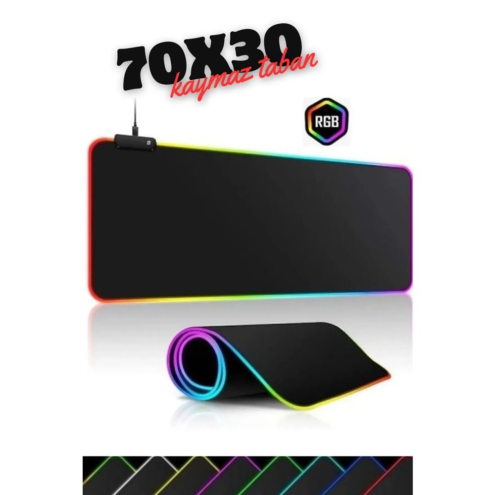 Kaymaz Taban Işıklı Rgb 70x30 Cm. Oyuncu Ledli Siyah Mousepad