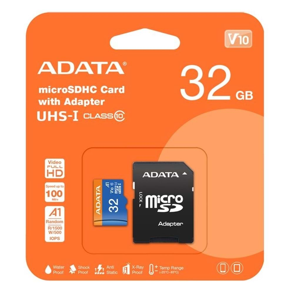 Adata 32GB Premier microSDHC Card with Adapter UHS-I Class10 V10 Hafıza Kartı