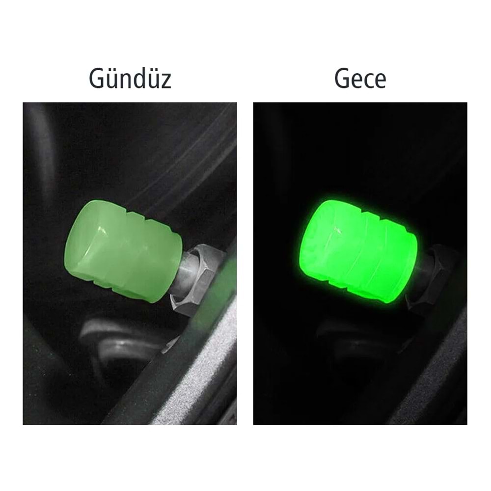 Yeşil Fosforlu Işık Saçan Lastik Sibop Kapak (Tekli)