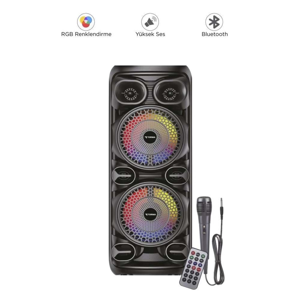 D28 Siyah RGB Işıklı Mikrofonlu Kumandalı USB/TF/BT/FM/AUX Bluetooth Hoparlör