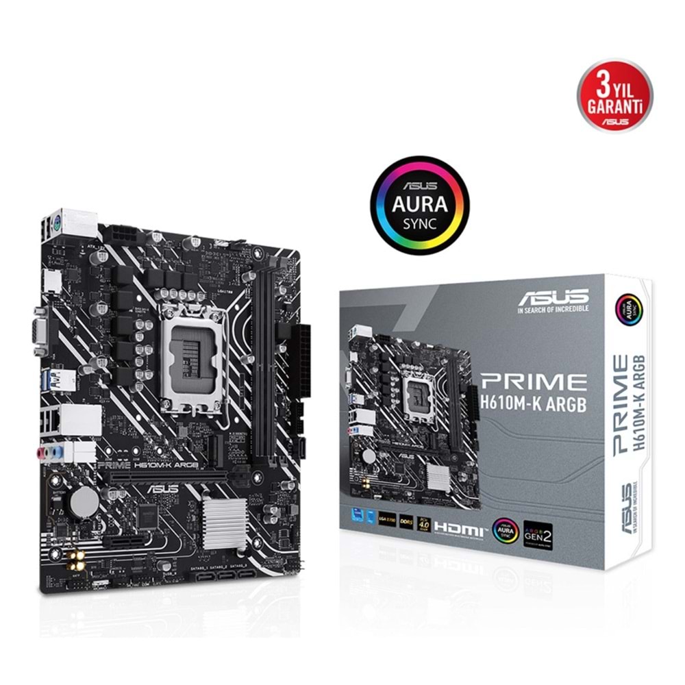 ASUS PRIME H610M-K ARGB LGA1700 DDR5 5600MHz M.2 HDMI mATX Anakart