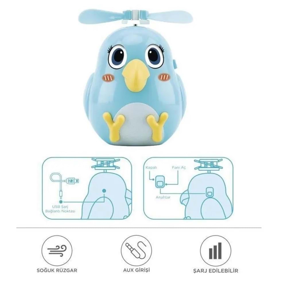 F-31 Sarı & Mavi El Tipi Mini Fan Vantilatör Sevimli Kuş