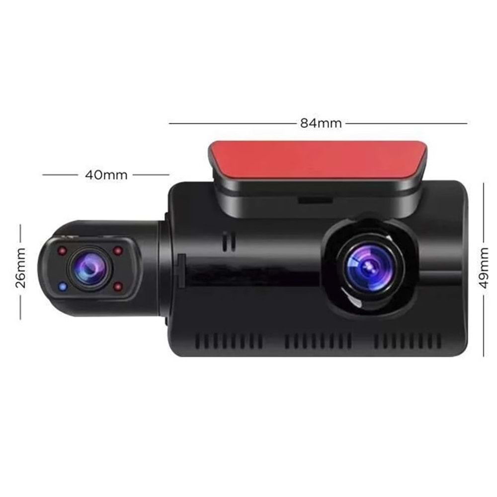 TA-03 Siyah 1296p Araç içi 2 Kameralı Lcd Ekranlı Gece Görüşlü , G-sensörlü Yol Kayıt Araç Kamerası