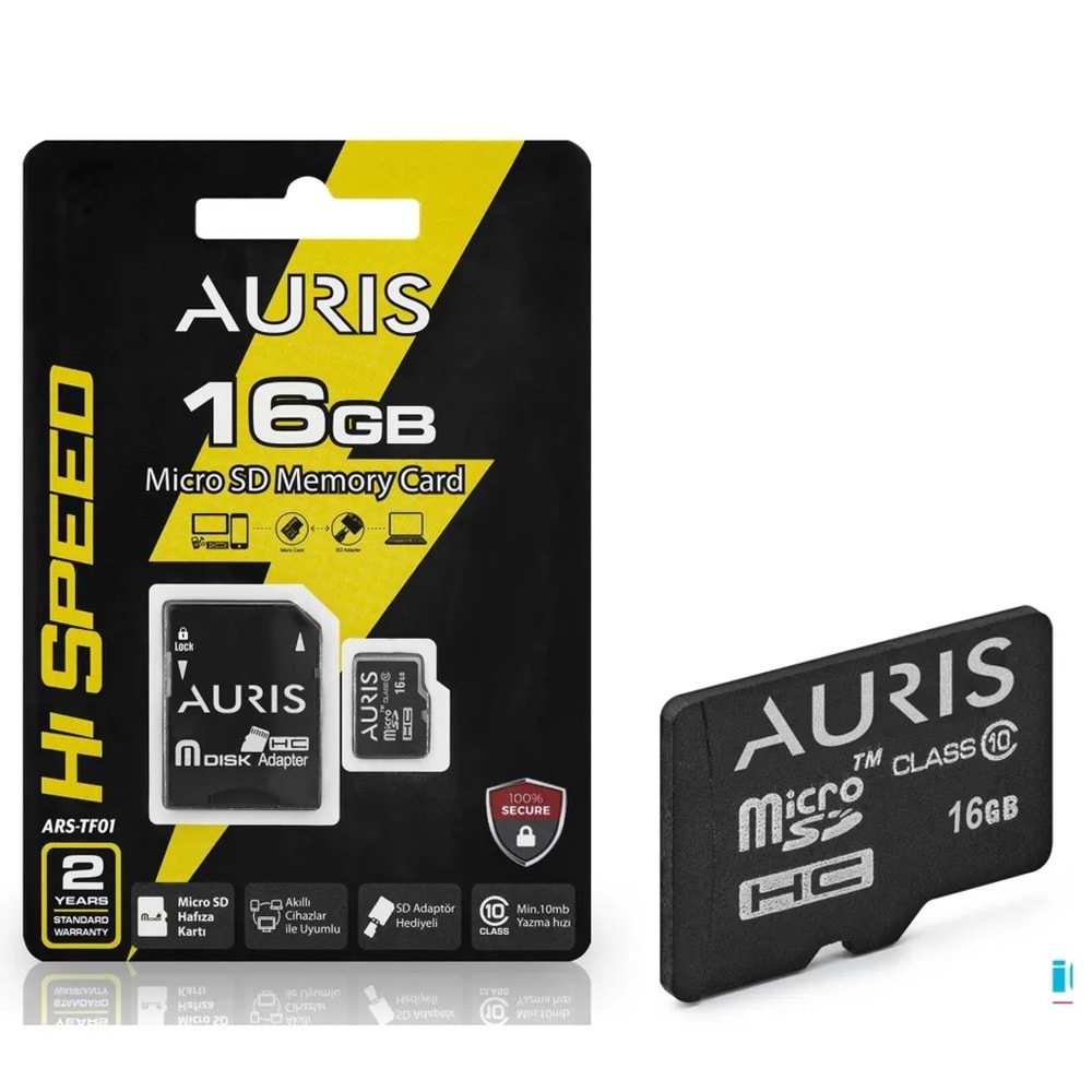Auris 16GB Premier microSDXC Card with Adapter UHS-I Class10 Hafıza Kartı