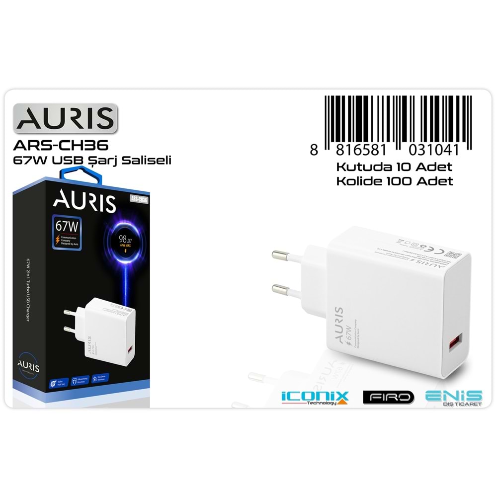 Auris CH36 67W Type-c Saliseli Turbo Şarj Başlığı