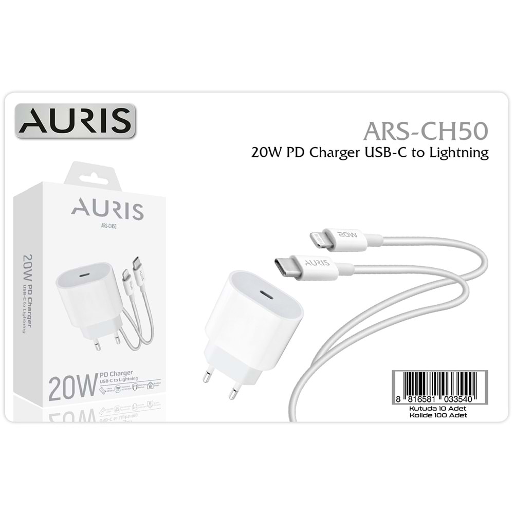 Auris CH20 20W İphone14 Uyumlu Type-C To Lightning Şarj Seti