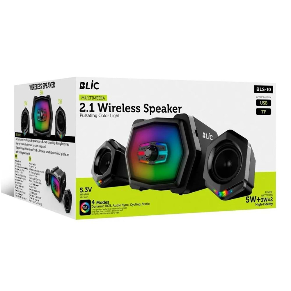 BLS-10 Bluetooth Full RGB 5W+2x3W 2+1 Subwoofer Hoparlör Speaker