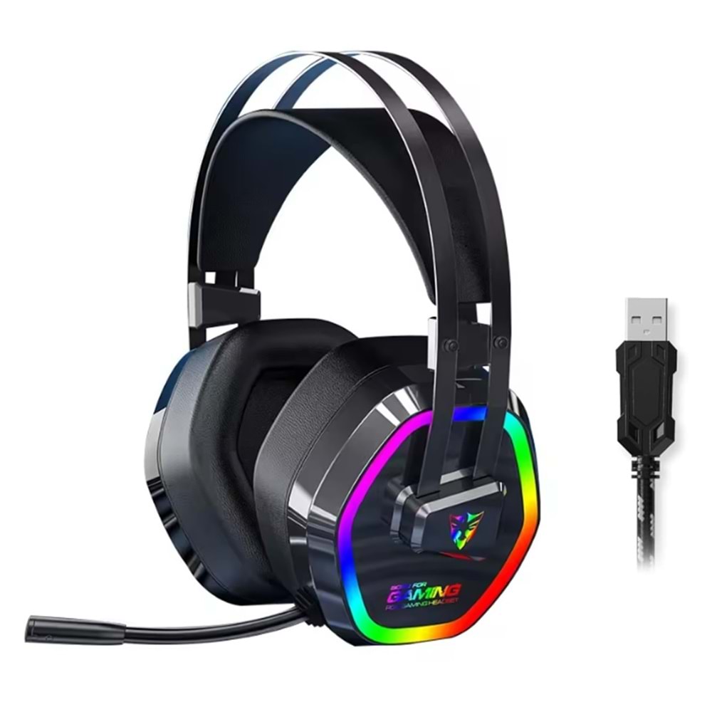 G608 Rainbow 7.1 Siyah Kulak Üstü Usb Kulaklık Mikrofonlu Profesyonel Rgb Oyuncu Kulaklığı