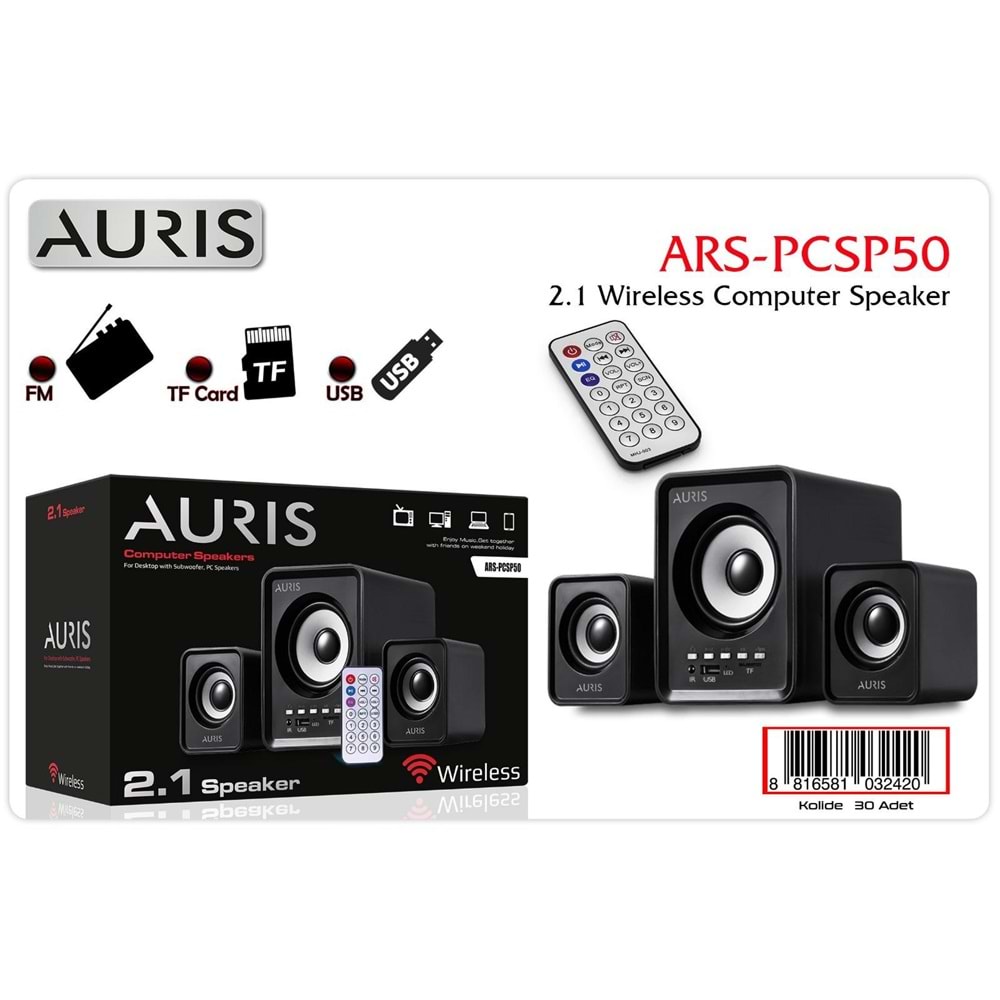 Auris Bluetooth 5W+2x3W 2+1 Kumandalı USB/TF/BT/FM/AUX Bluetooth Bilgisayar Hoparlörü Speaker