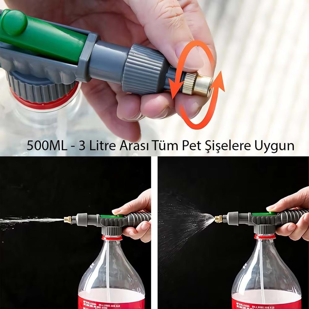 Ayarlanabilir Basınçlı Su Köpük Püskürtme Başlığı (Tüm Pet Şişelere Uyumlu)