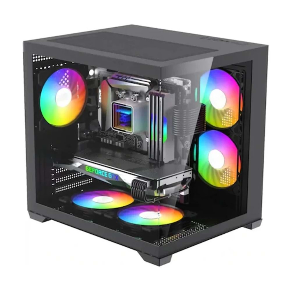 Ares Akvaryum 5 Adet Tuştan Değişen Rgb Fanlı 500w 80Plus Power Supply M-ATX Gaming Bilgisayar Kasası