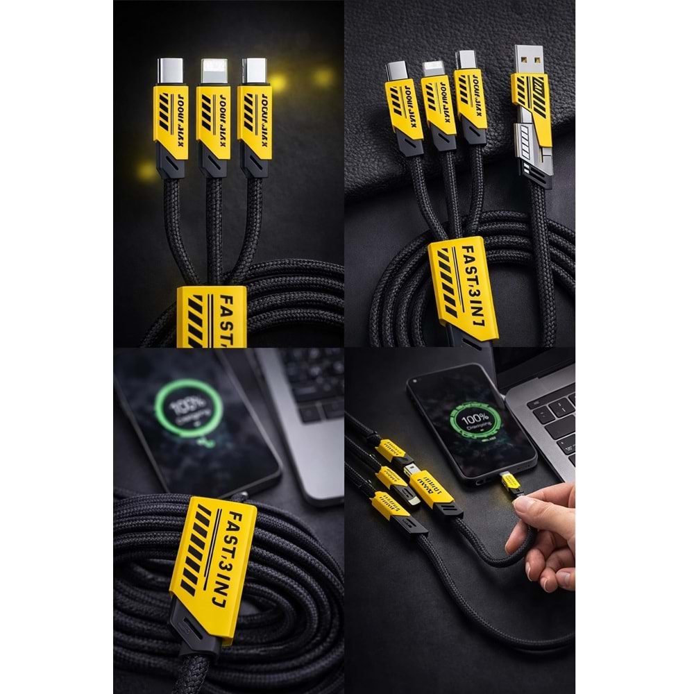 4 in 1 USB+C Type C to Lightning Şarj Kablosu, Metal Başlık Hasır Kablo 240W PD Hızlı Şarj IOS TypeC USB iphone Samsung Kablo