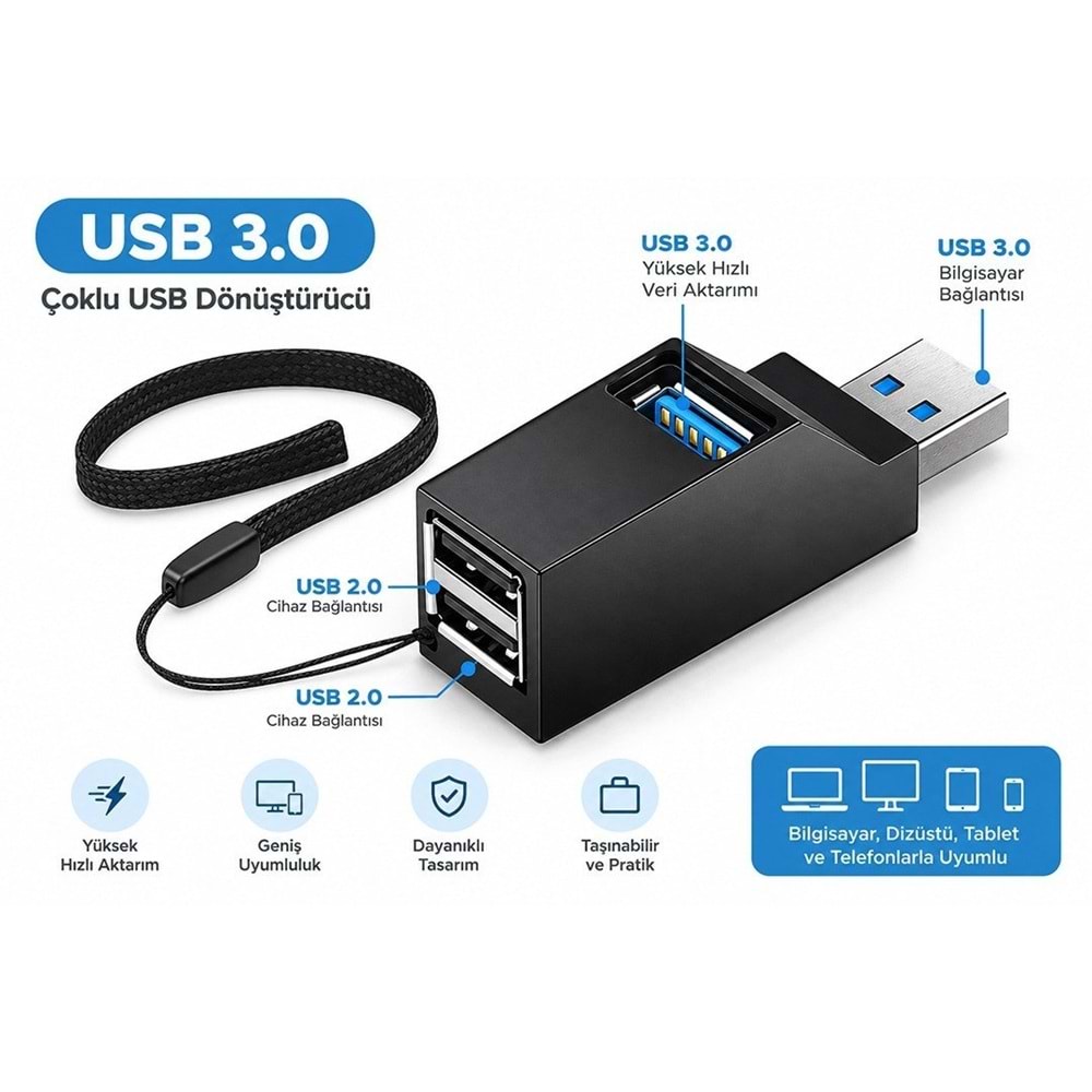 3 Portlu USB 3.0 Çoklu Dönüştürücü Hub Çoklayıcı