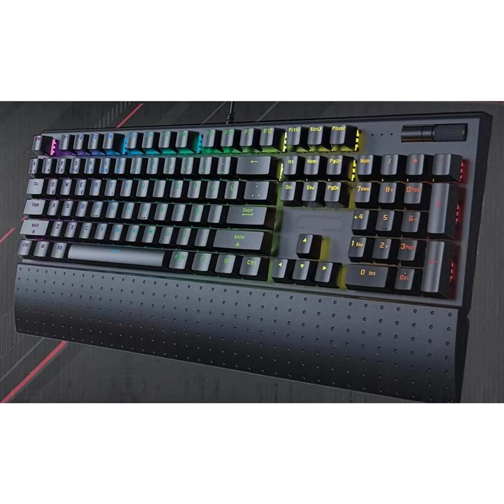 KL-159P Siyah Usb Bilek Destekli Blue Switch Full Rainbow Q Gaming Oyuncu Mekanik Klavye