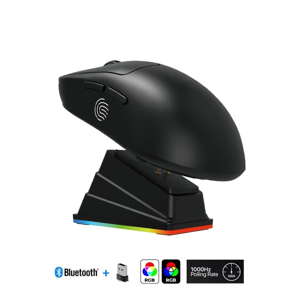 GWH-108P Manyetik Şarj İstasyonlu Proğramlanabilir 6400Dpi Ultra Hafif Şarjlı Bluetooth+Kablosuz Siyah Oyuncu Gaming Mouse