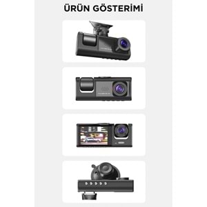 TA-01 Siyah 1080p Araç içi 3 Kameralı Lcd Ekranlı Gece Görüşlü Araç Kamerası