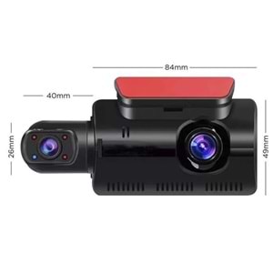 TA-03 Siyah 1296p Araç içi 2 Kameralı Lcd Ekranlı Gece Görüşlü , G-sensörlü Yol Kayıt Araç Kamerası