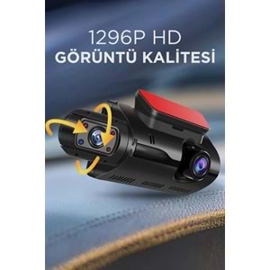 TA-03 Siyah 1296p Araç içi 2 Kameralı Lcd Ekranlı Gece Görüşlü , G-sensörlü Yol Kayıt Araç Kamerası