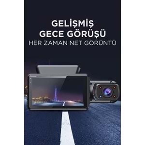 TA-03 Siyah 1296p Araç içi 2 Kameralı Lcd Ekranlı Gece Görüşlü , G-sensörlü Yol Kayıt Araç Kamerası