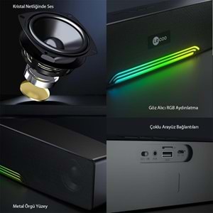 Lenovo Lecoo 109 Bluetooth/AUX/TF KART/USB 10W Soundbar Taşınabilir Stereo Masaüstü Tv / Pc Hoparlör Müzik Kutusu Speaker