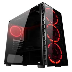 2.el Rampage Redsky 4x12cm Kırmızı LED`li Fan Siyah USB 3.0 Cam Pencereli Midi Tower Gaming Oyuncu Kasası