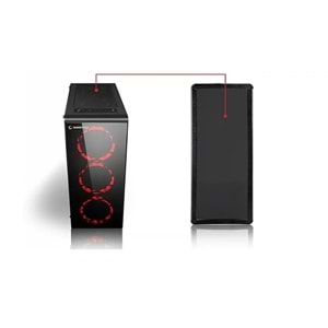 2.el Rampage Redsky 4x12cm Kırmızı LED`li Fan Siyah USB 3.0 Cam Pencereli Midi Tower Gaming Oyuncu Kasası
