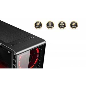 2.el Rampage Redsky 4x12cm Kırmızı LED`li Fan Siyah USB 3.0 Cam Pencereli Midi Tower Gaming Oyuncu Kasası