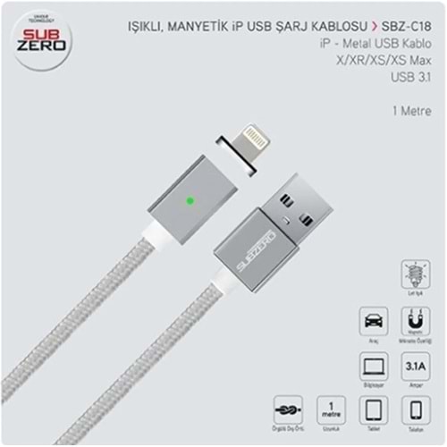 Subzero İphone Metal ışıklı Magnetic Şarj Kablosu