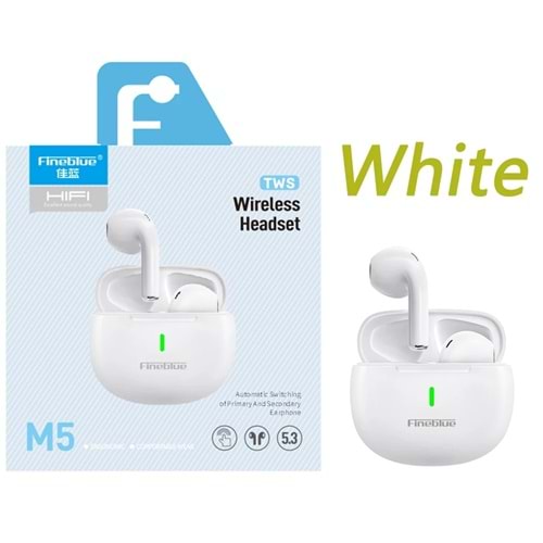 Fineblue M5 Kablosuz Beyaz Bluetooth 5.3 Kulak İçi Bluetooth Kulaklık