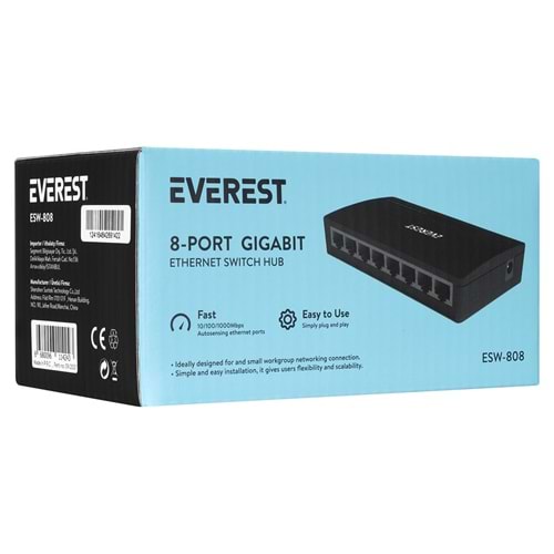 Everest 8 Port 10/100/1000Mbps Gigabit Ethernet Masaüstü Ethernet Switch