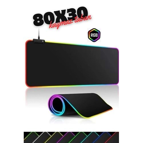 Kaymaz Taban Işıklı Rgb 80x30 Cm. Oyuncu Ledli Siyah Mousepad