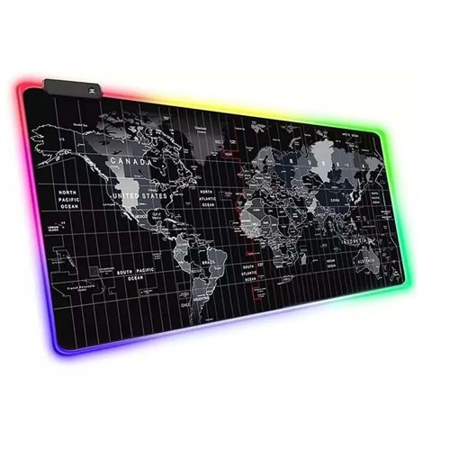 Kaymaz Taban Işıklı Rgb 70x30 Cm. Oyuncu Ledli Dünya Haritası Desenli Mousepad