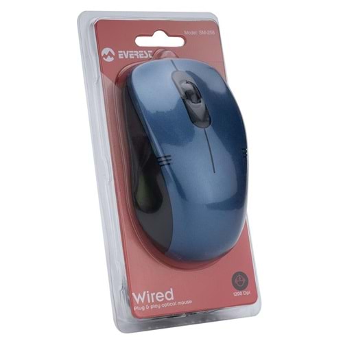 Everest SM-258 Usb Mavi 1200dpi Optik Kablolu Mouse