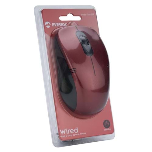 Everest SM-258 Usb Kırmızı 1200dpi Optik Kablolu Mouse