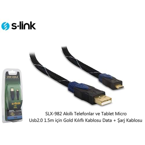 S-link 1.5mt. Usb 2.0 Gold Kılıflı Data + Micro Şarj Kablosu
