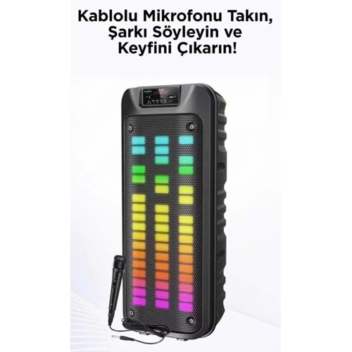 GTS-1852 RGB Işıklı Mikrofonlu Bt/Usb/Tf Kartı/Fm Radyo TWS Bluetooth Hoparlör Speaker