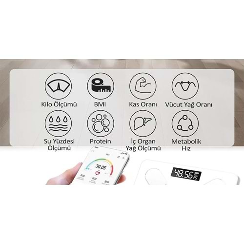 Dijital Banyo Baskül Kilo Tartı Bluetooth Uygulama Destekli